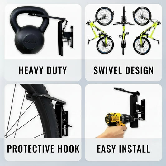 Swivel Bike Wall Mount Rack | Space-Saving Garage Storage