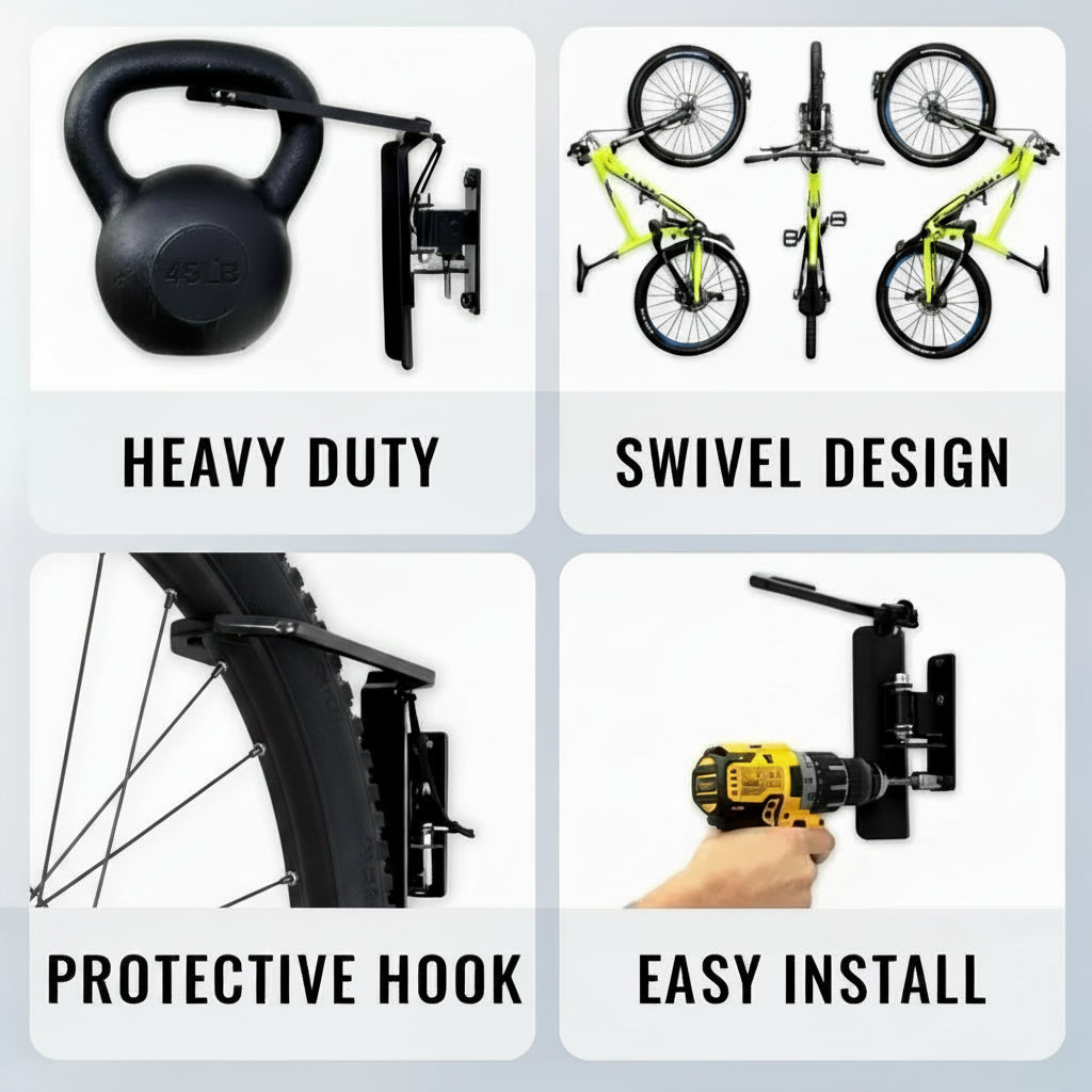 Swivel Bike Wall Mount Rack | Space-Saving Garage Storage
