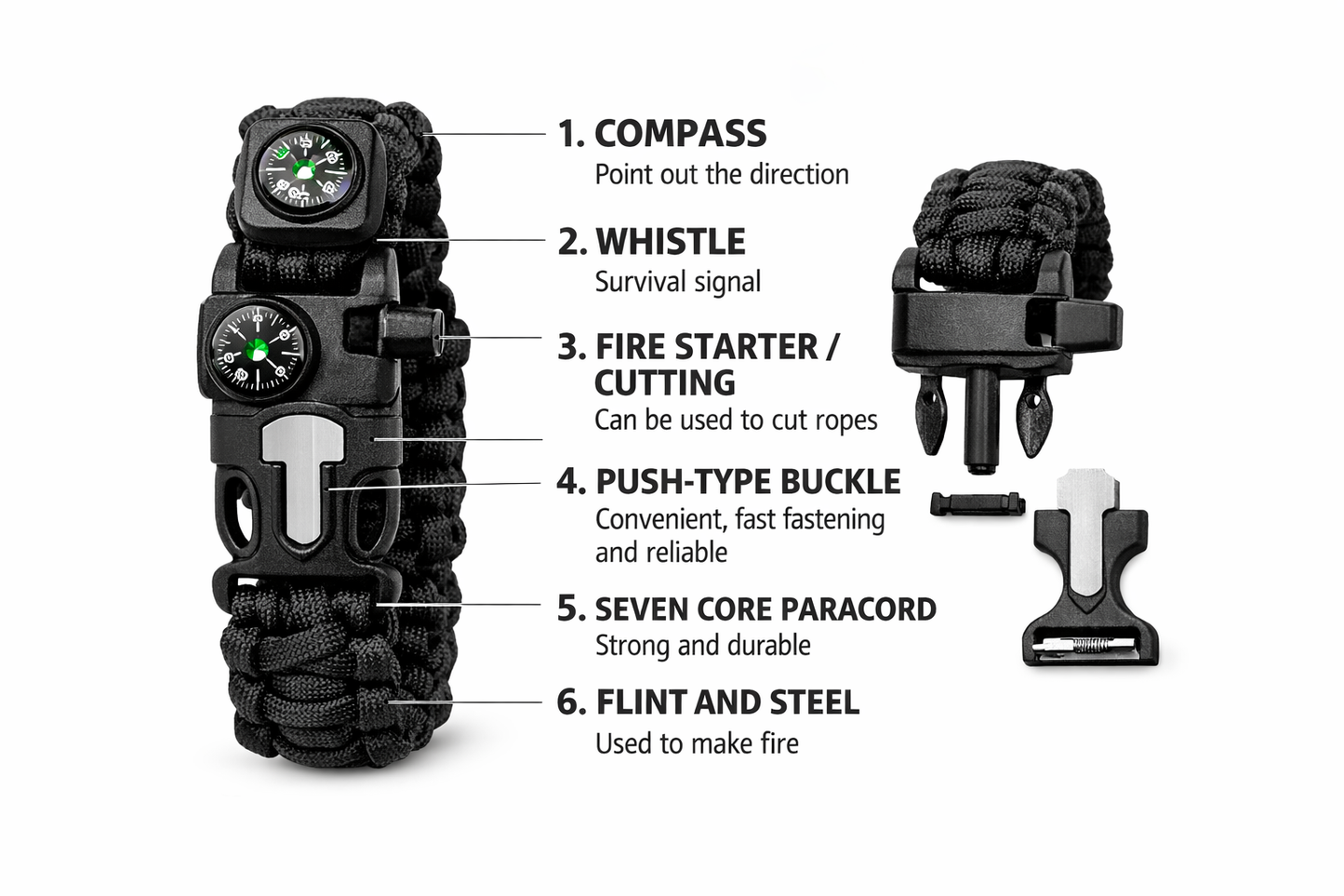 6-in-1 Survival Compass Paracord Watch