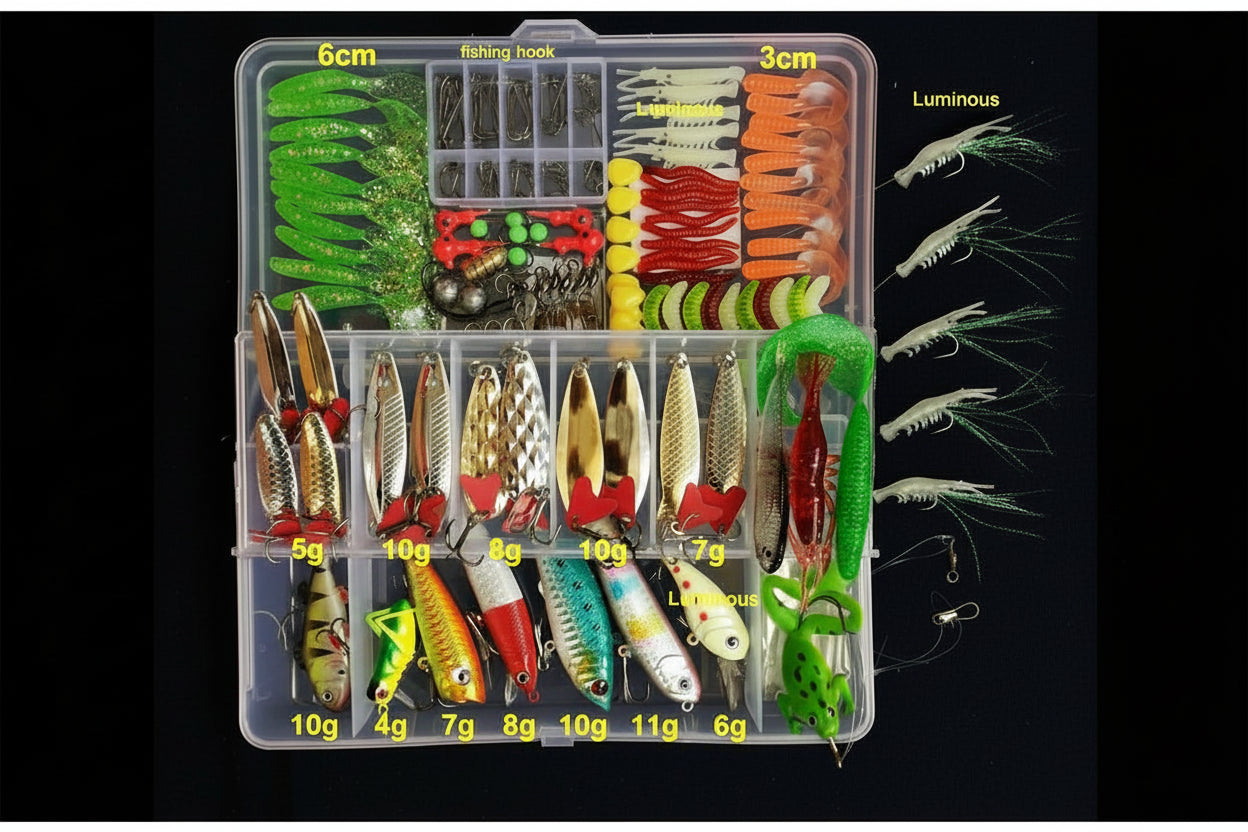 Fishing Lure 176 Piece Soft & Metal Set