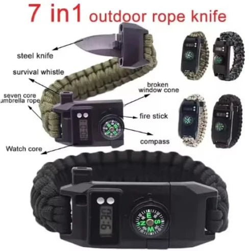 Paracord Survival Bracelet with Digital Watch Whistle Compass