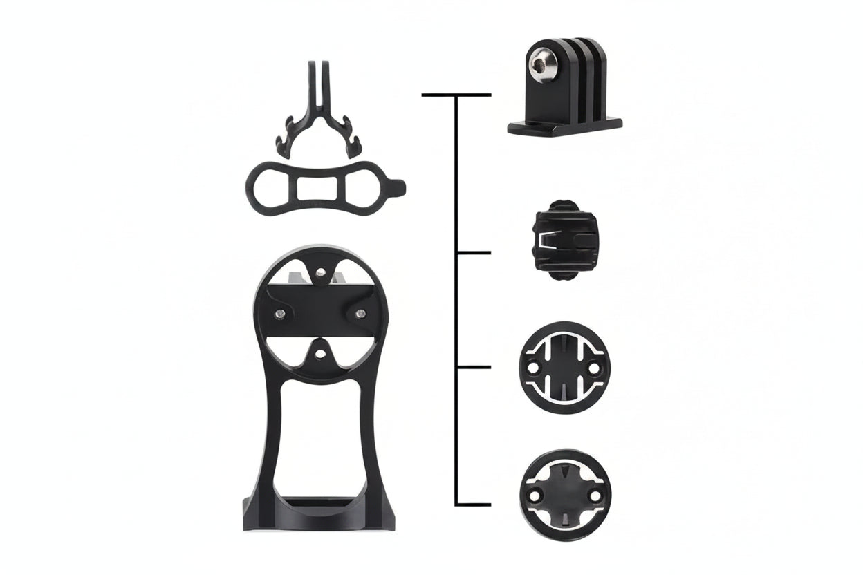 Stem Extended GPS Bracket With Flashlight Mount + Computer Holder + GoPro Mount For Garmin, Bryton and Cateye