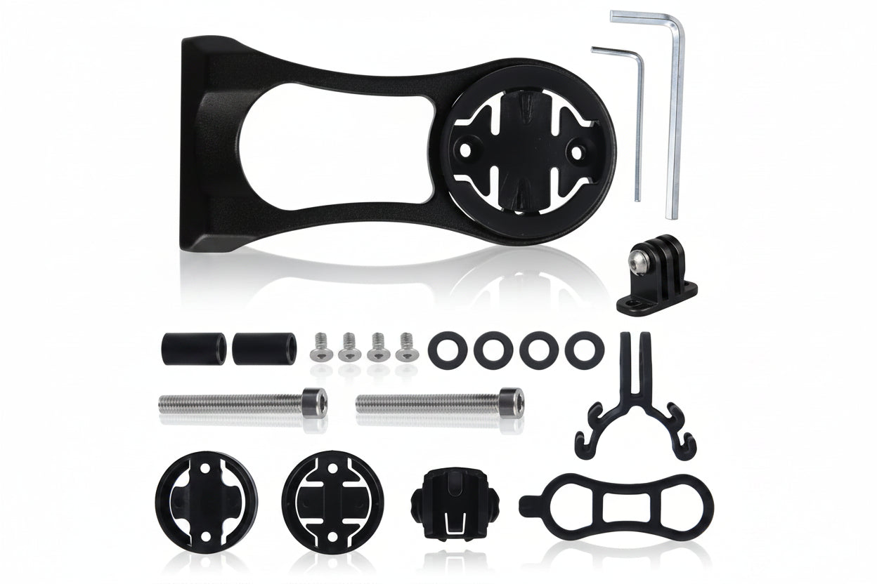 Stem Extended GPS Bracket With Flashlight Mount + Computer Holder + GoPro Mount For Garmin, Bryton and Cateye