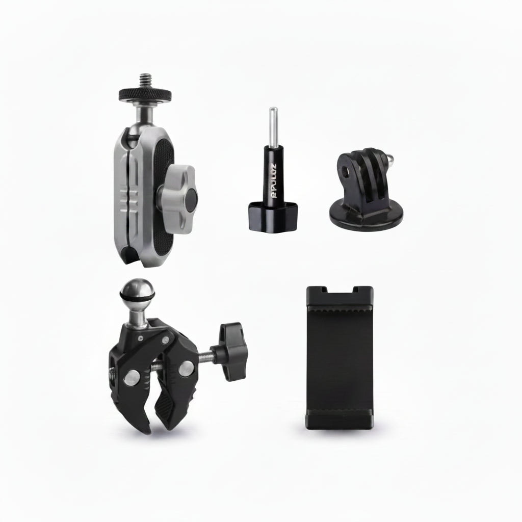 Motorcycle Bicycle Rail Mount Clamp with 360 degree Ball Mount Clip For Gopro Hero 13, 12, 11 ,10, 9, 8, 7, 6 For Phone Action Camera