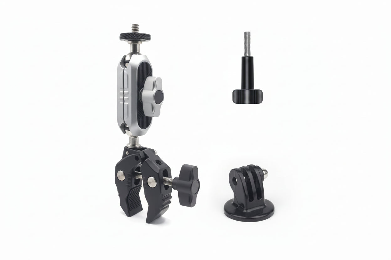 Motorcycle Bicycle Rail Mount Clamp with 360 degree Ball Mount Clip For Gopro Hero 13, 12, 11 ,10, 9, 8, 7, 6 For Phone Action Camera