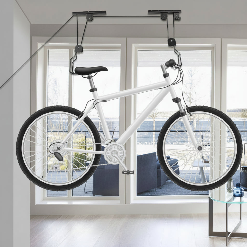 Bike Storage System: Ceiling Lift Rack MTB Road Bike Hold / Storage / Pulley / Hoist System - Accessories